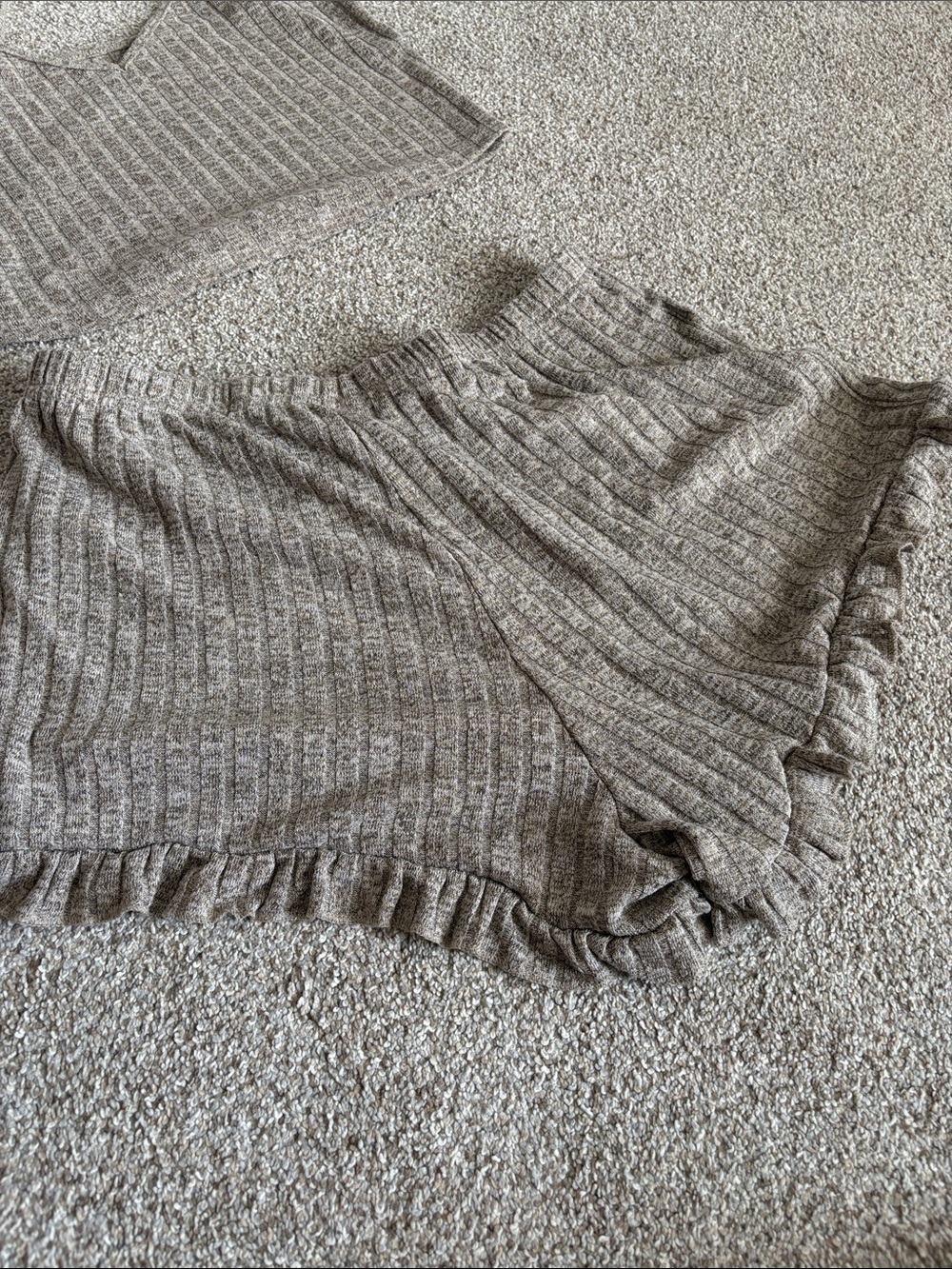 Like new. Cozy Ribbed Cami & Ruffle Short Set - Taupe - Picture 3 of 4